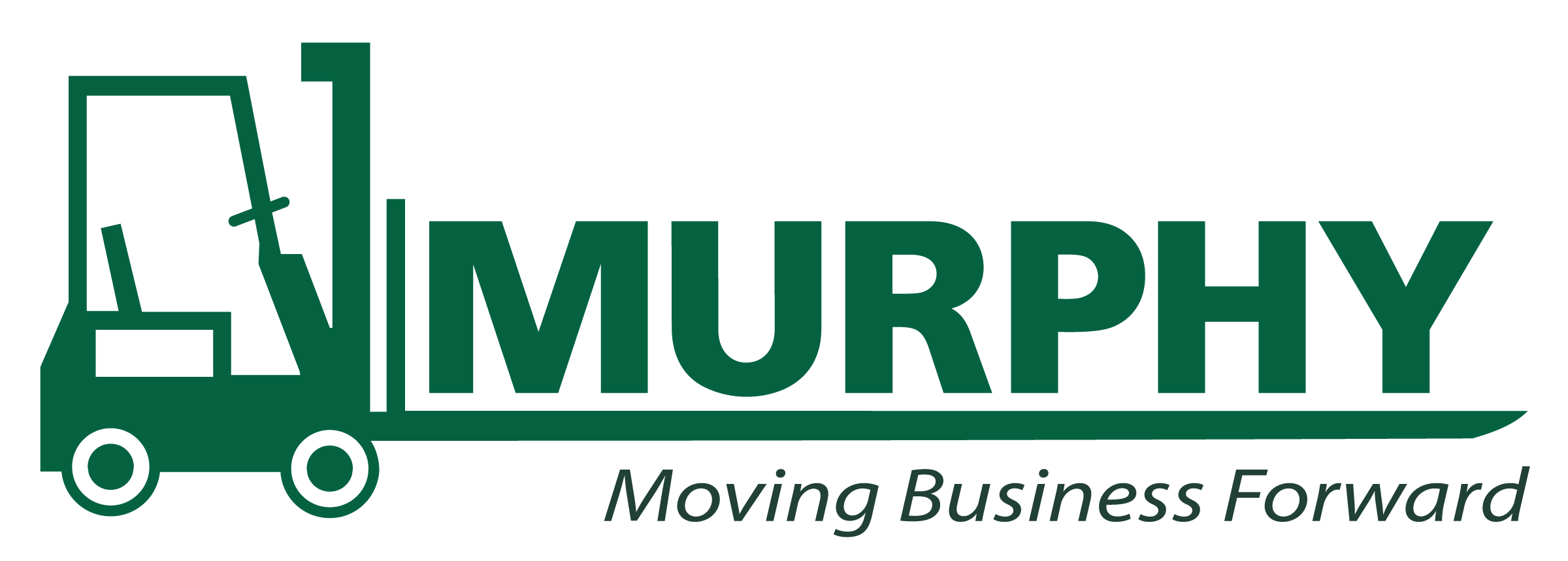 Forklift with "MURPHY" lettering sitting atop the tines.